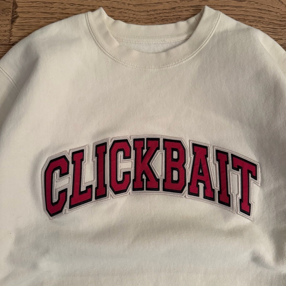 David Dobrik Clickbait FanJoy Cream Crewneck Pullover Sweater Mens Large EUC - Picture 5 of 8